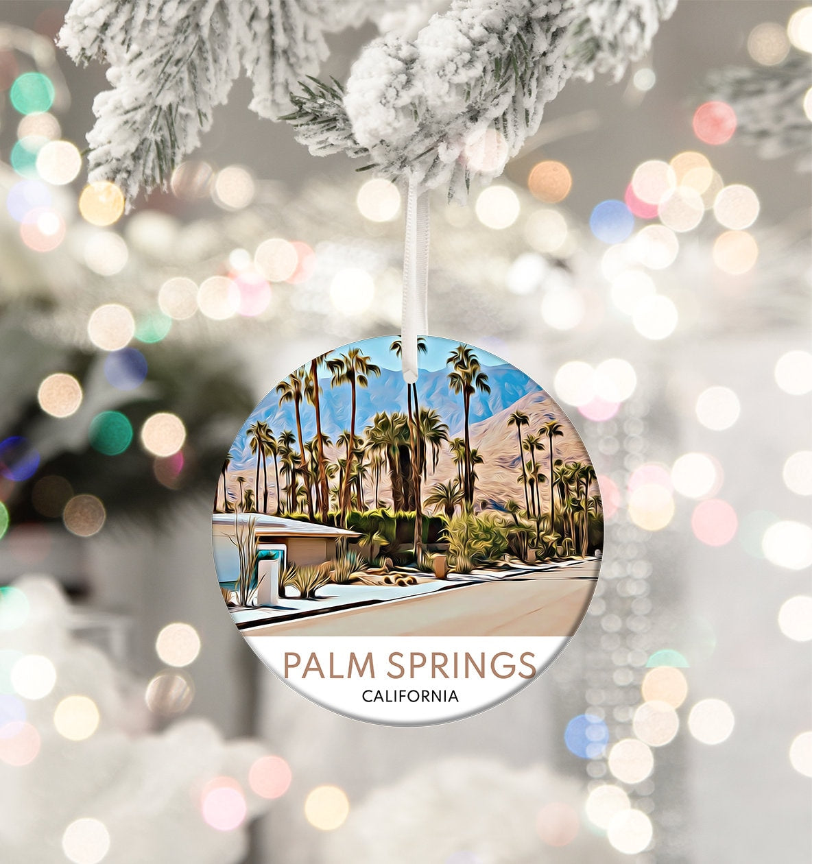 Palm Springs Travel Ornament, Desert Vacation Souvenir, Holiday Decor