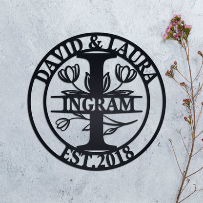 Personalized Family Name Metal Sign, Tulip Patterned Metal Sign, Last Name Sign, Custom Metal Signs, Metal Wedding Decor, Anniversary Gift