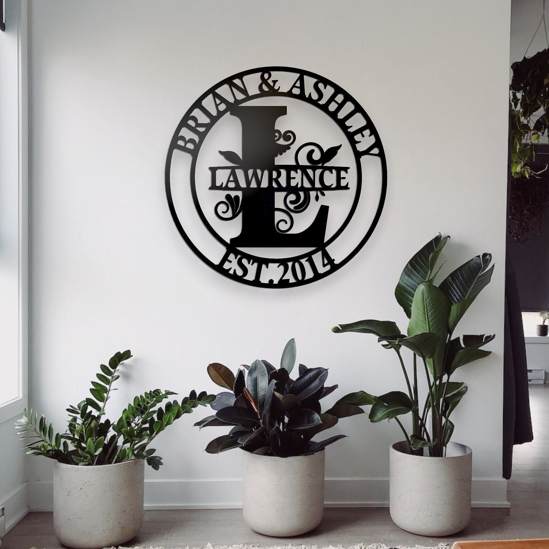 Family Name Metal Sign, Custom Gift for Couple, Personalized Wedding Gift, Metal Wall Art, Metal Initial Door Hanger, Established Sign