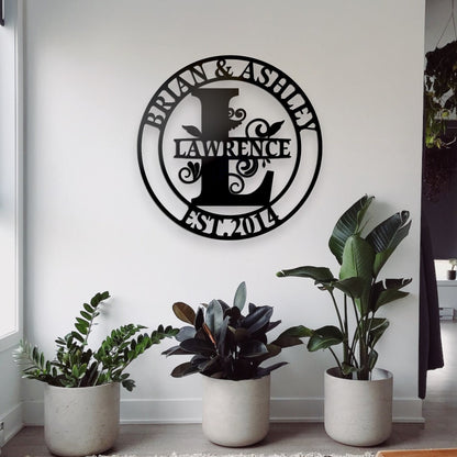 Family Name Metal Sign, Custom Gift for Couple, Personalized Wedding Gift, Metal Wall Art, Metal Initial Door Hanger, Established Sign