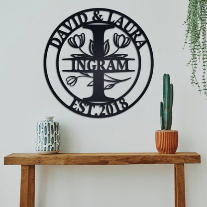 Personalized Family Name Metal Sign, Tulip Patterned Metal Sign, Last Name Sign, Custom Metal Signs, Metal Wedding Decor, Anniversary Gift