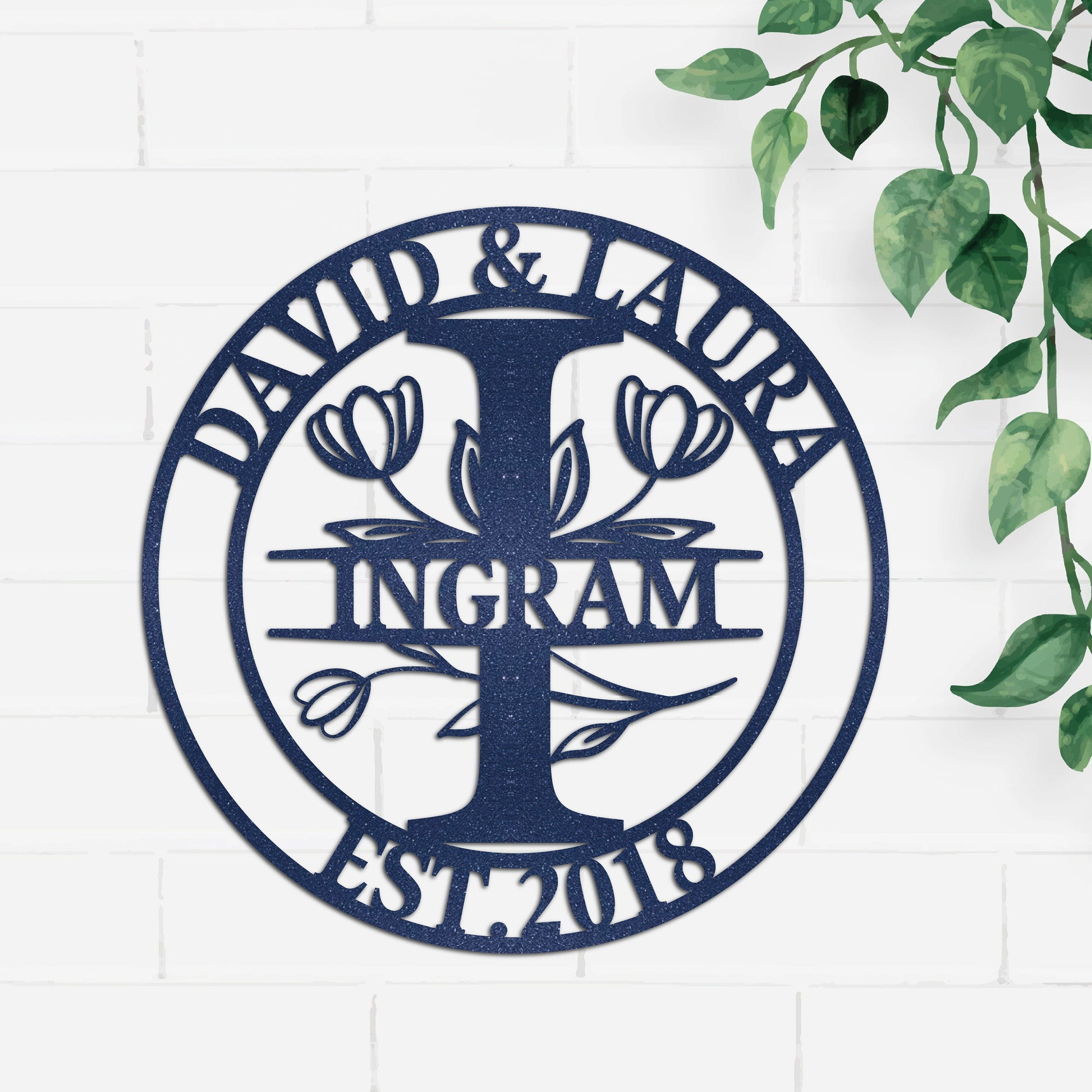 Personalized Family Name Metal Sign, Tulip Patterned Metal Sign, Last Name Sign, Custom Metal Signs, Metal Wedding Decor, Anniversary Gift