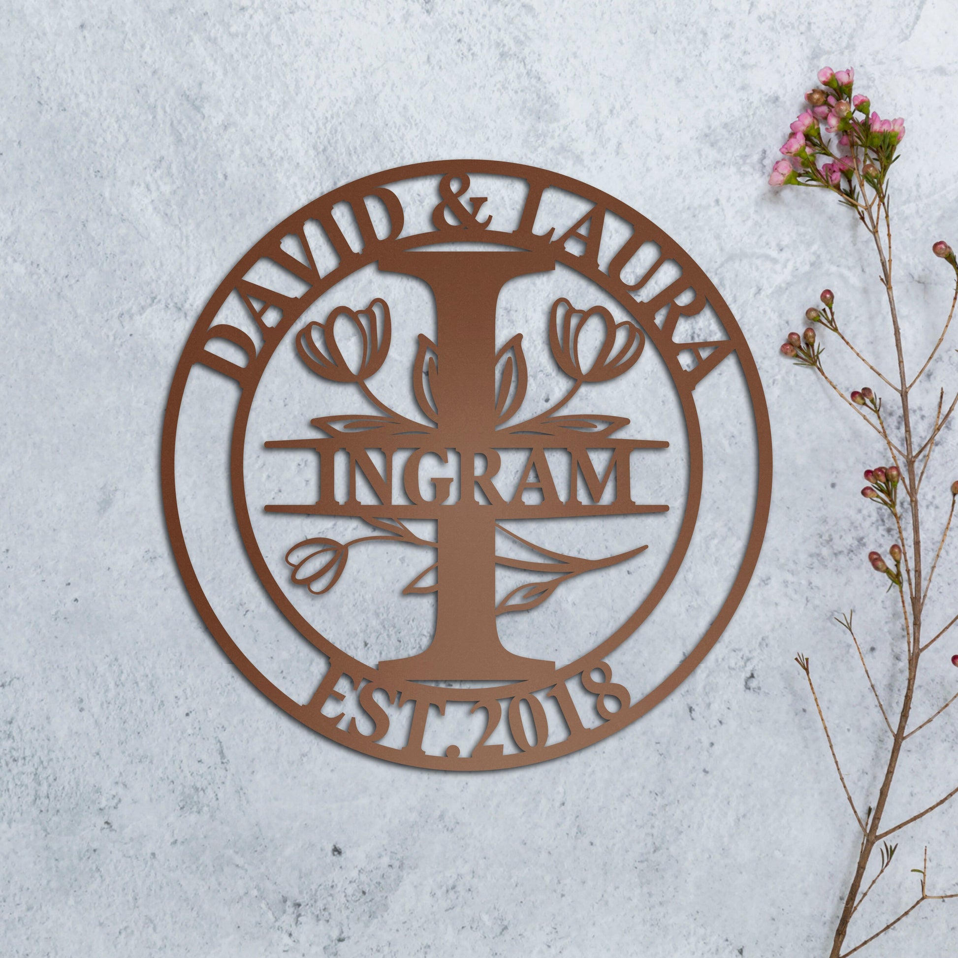 Personalized Family Name Metal Sign, Tulip Patterned Metal Sign, Last Name Sign, Custom Metal Signs, Metal Wedding Decor, Anniversary Gift