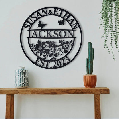 Personalized Family Name Metal Sign, Floral Metal Name Sign, Custom Metal Signs, Backyard Metal Sign, Wedding Decor, Anniversary Gift