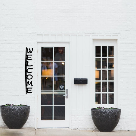 Vertical Welcome Metal Sign for Front Porch - Retro Front Door Decor - Custom Metal Wall Art - Vintage Style Welcome Sign