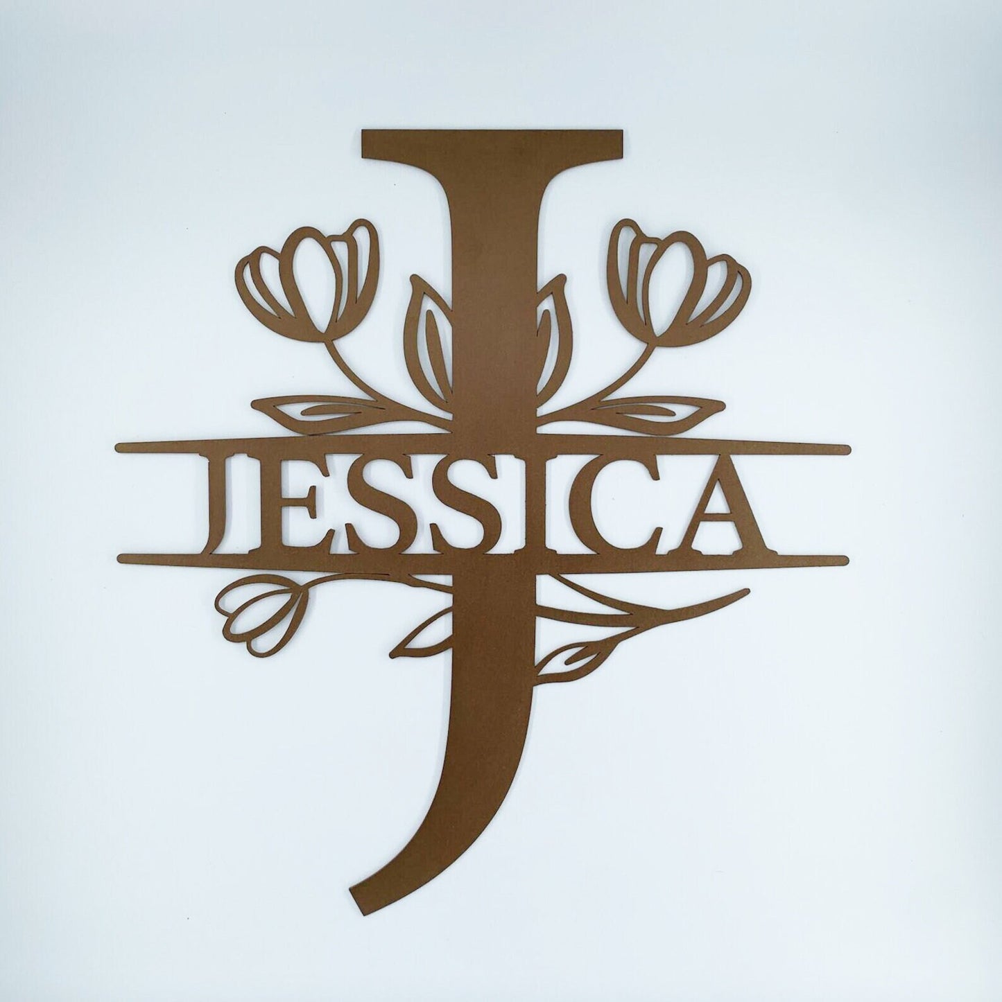 Tulip Custom Metal Name Sign, Personalized Metal Wall Art, Custom Monogram Family Name Sign, Metal Initial Wall Decor, Custom Floral Sign