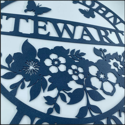 Personalized Family Name Metal Sign, Floral Metal Name Sign, Custom Metal Signs, Backyard Metal Sign, Wedding Decor, Anniversary Gift