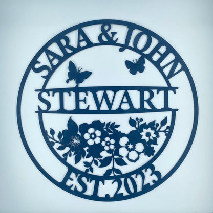 Personalized Family Name Metal Sign, Floral Metal Name Sign, Custom Metal Signs, Backyard Metal Sign, Wedding Decor, Anniversary Gift