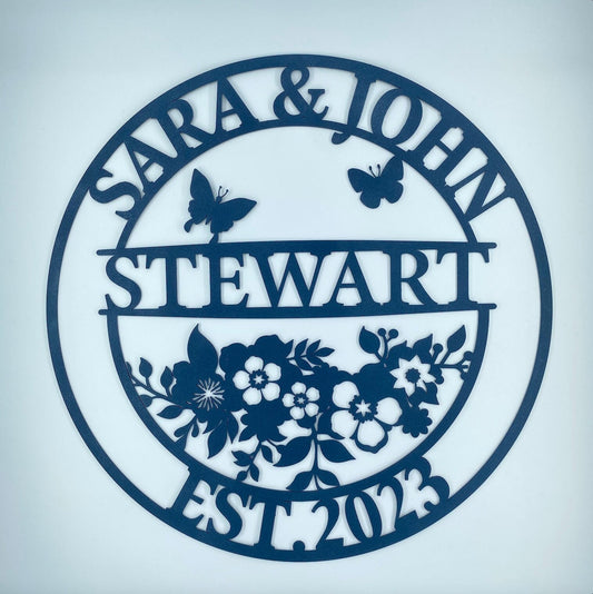 Personalized Family Name Metal Sign, Floral Metal Name Sign, Custom Metal Signs, Backyard Metal Sign, Wedding Decor, Anniversary Gift