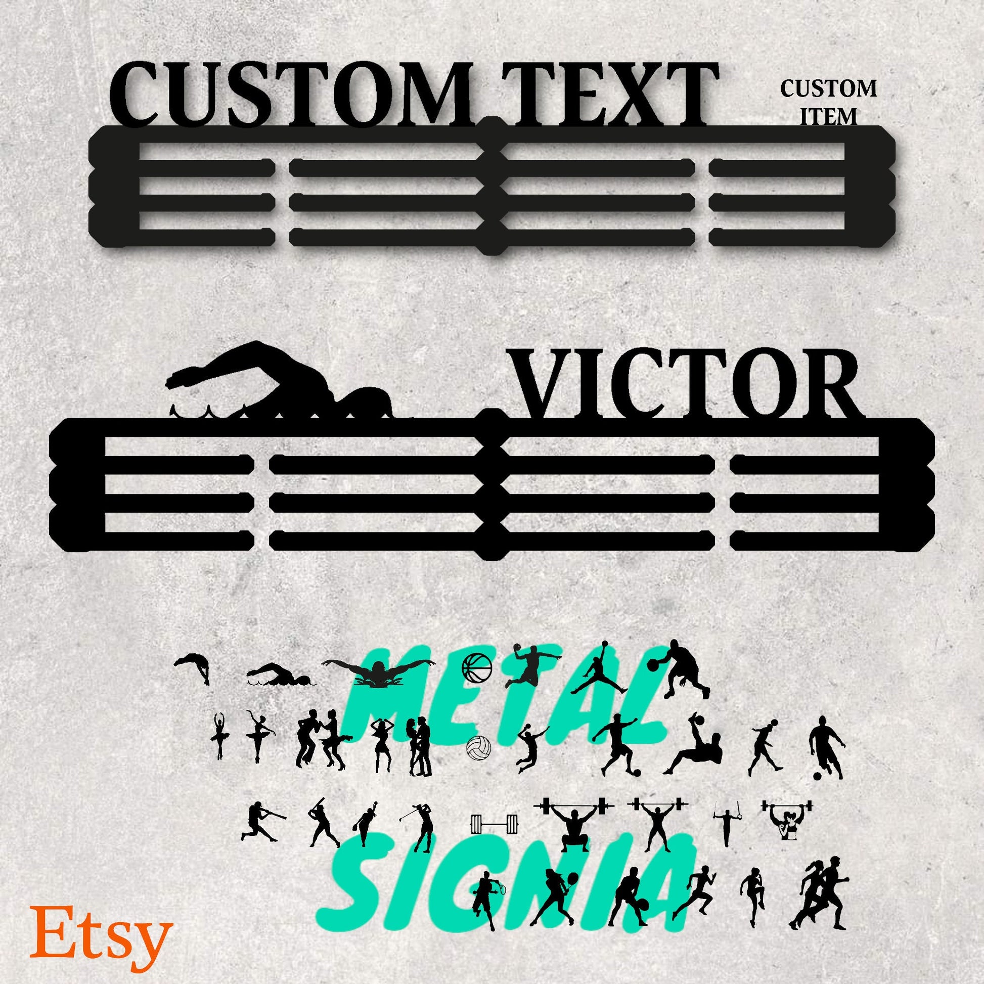 Custom Name Medal Hanger, Medal Holder Custom Text, Medal Hanger,Award Display, Medal Rack 12 Rungs for Medals & Ribbons,Personalized Hanger