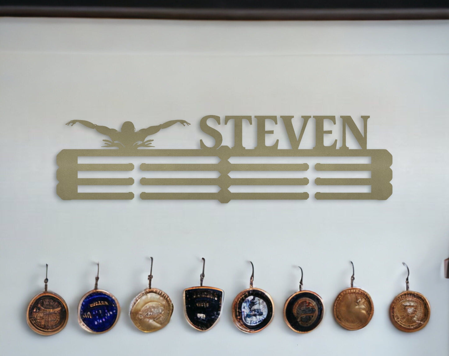 Custom Name Medal Hanger, Medal Holder Custom Text, Medal Hanger,Award Display, Medal Rack 12 Rungs for Medals & Ribbons,Personalized Hanger