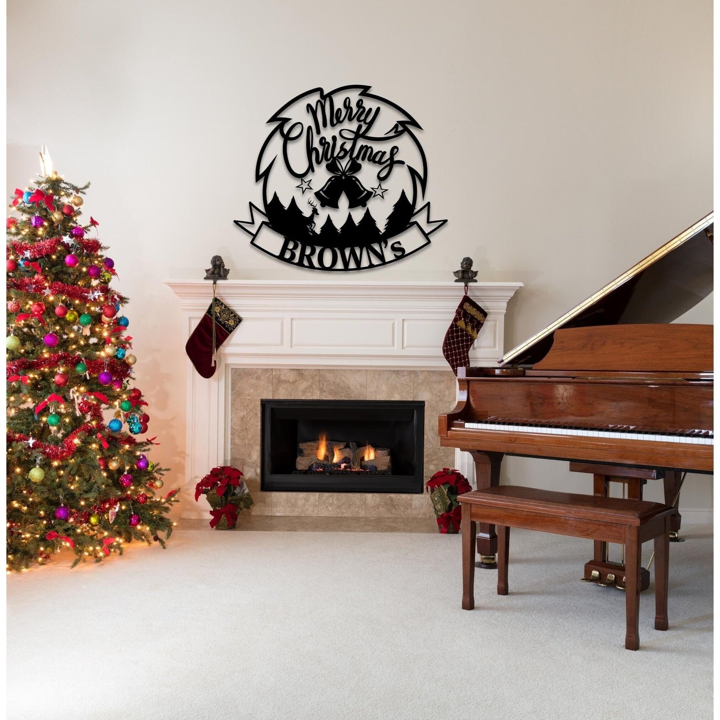 Metal Merry Christmas Sign, Custom Christmas Wall Decor, Personalized Front Door Merry Christmas Sign, Christmas Porch Sign, Noel Sign