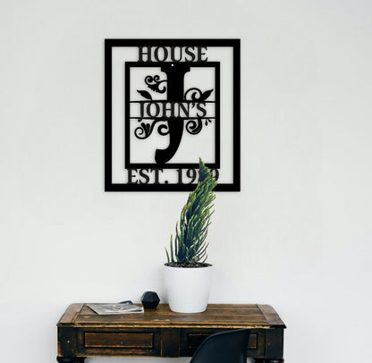 Custom Last Name Sign, Personalized Metal Wall Art, Custom Family Name Sign, Metal Initial Door Hanger, Wedding Gift, Established Leafy Sign