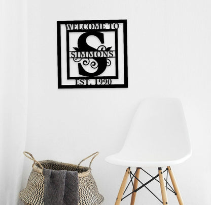 Custom Last Name Sign, Personalized Metal Wall Art, Custom Family Name Sign, Metal Initial Door Hanger, Wedding Gift, Established Leafy Sign