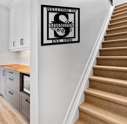 Custom Last Name Sign, Personalized Metal Wall Art, Custom Family Name Sign, Metal Initial Door Hanger, Wedding Gift, Established Leafy Sign