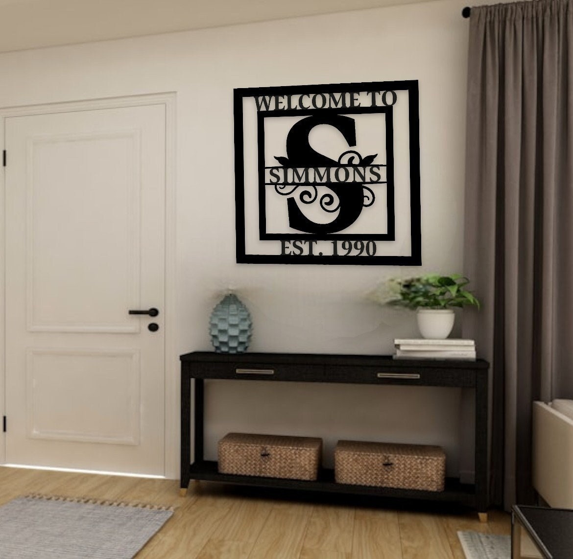 Custom Last Name Sign, Personalized Metal Wall Art, Custom Family Name Sign, Metal Initial Door Hanger, Wedding Gift, Established Leafy Sign