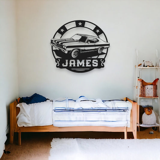 Personalized Metal Garage Sign | Car Signs for Young Boys | Customized Car Decor | Custom Metal Car Signs | American Car