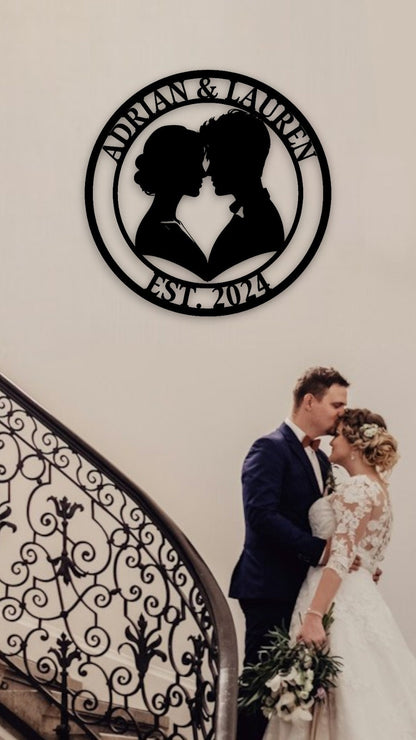 Custom Photo Metal Sign, Personalized Metal Wall Art for Couple, Est. Sign, Metal Initial Door Hanger, Wedding Gift, Anniversary Gift