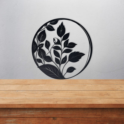 Elegant Metal Sign, Housewarming Gift, Wall Decor Home Deco, Custom Round Metal Art with Leaf, FarmHouse Decor
