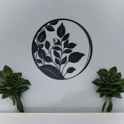 Elegant Metal Sign, Housewarming Gift, Wall Decor Home Deco, Custom Round Metal Art with Leaf, FarmHouse Decor