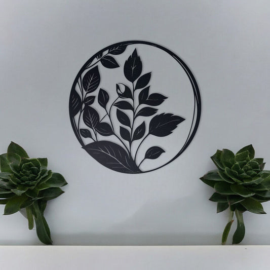 Elegant Metal Sign, Housewarming Gift, Wall Decor Home Deco, Custom Round Metal Art with Leaf, FarmHouse Decor