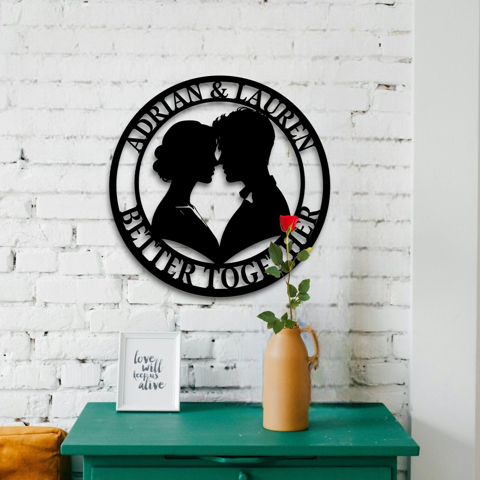 Custom Photo Metal Sign, Personalized Metal Wall Art for Couple, Est. Sign, Metal Initial Door Hanger, Wedding Gift, Anniversary Gift