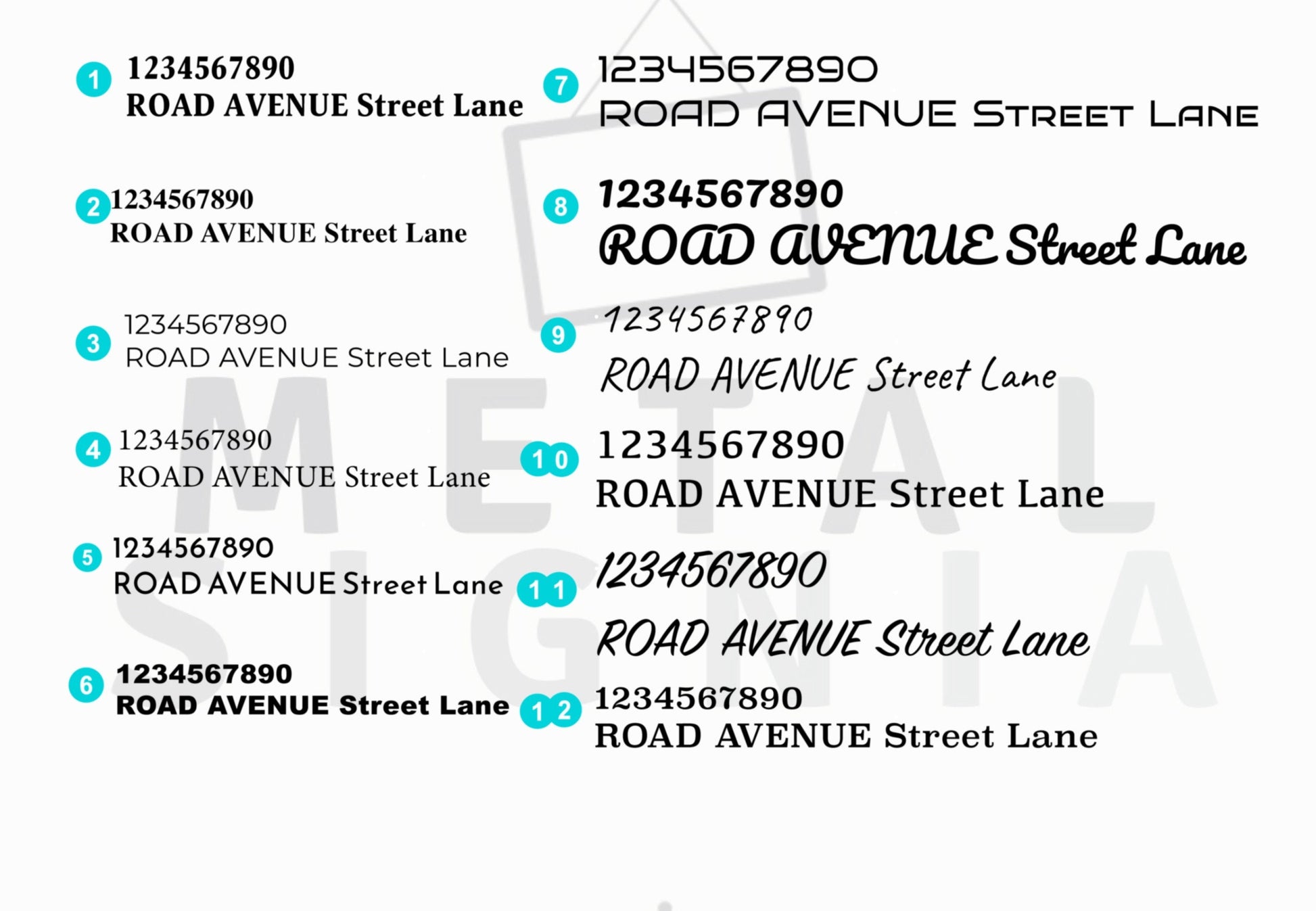 Metal House Number Sign, Address Number with Street Name, Colour Options