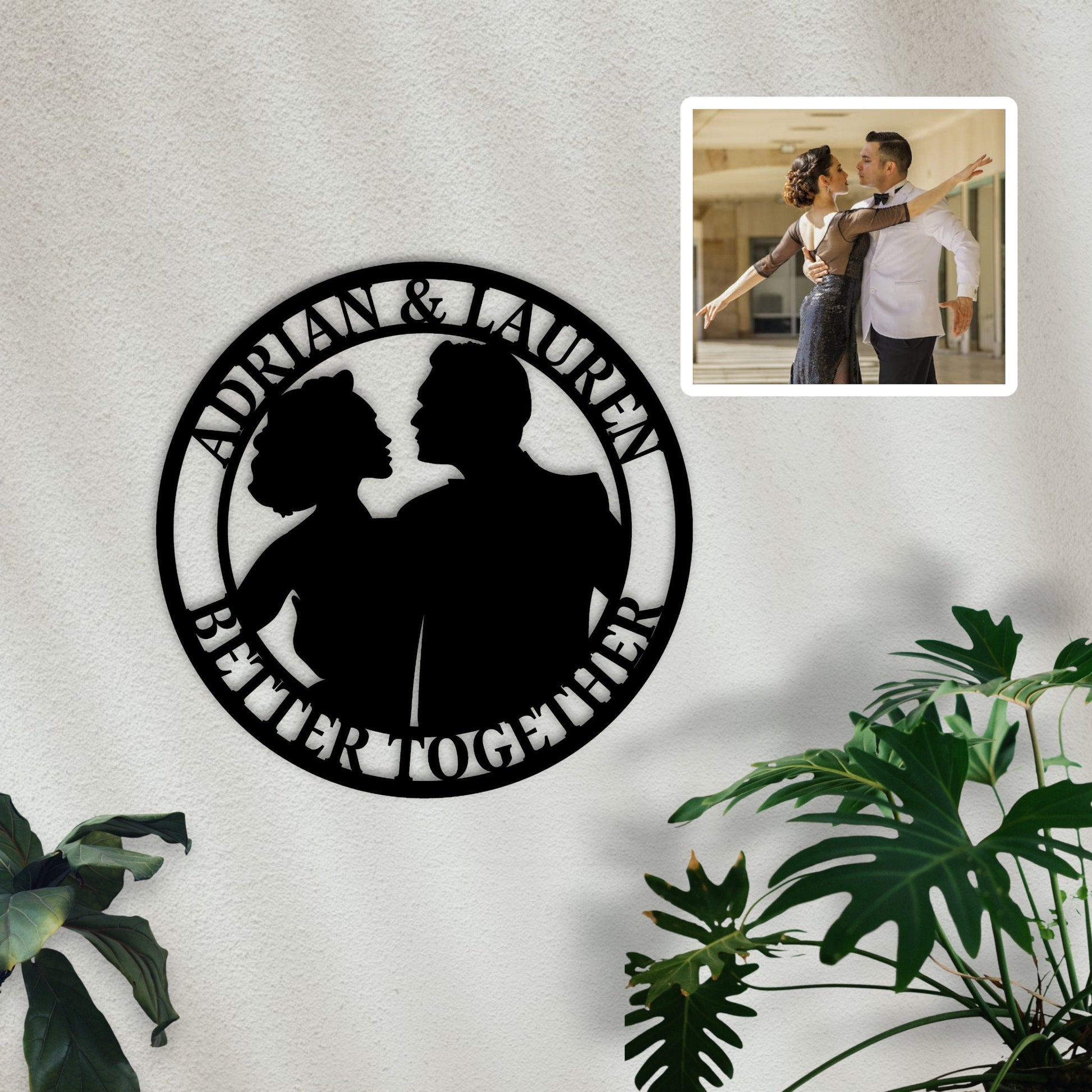 Custom Photo Metal Sign, Personalized Metal Wall Art for Couple, Est. Sign, Metal Initial Door Hanger, Wedding Gift, Anniversary Gift