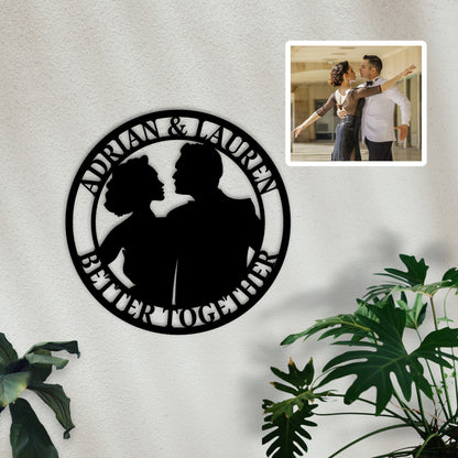 Custom Photo Metal Sign, Personalized Metal Wall Art for Couple, Est. Sign, Metal Initial Door Hanger, Wedding Gift, Anniversary Gift