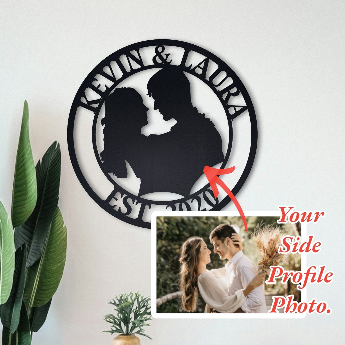 Custom Photo Metal Sign, Personalized Metal Wall Art for Couple, Est. Sign, Metal Initial Door Hanger, Wedding Gift, Anniversary Gift