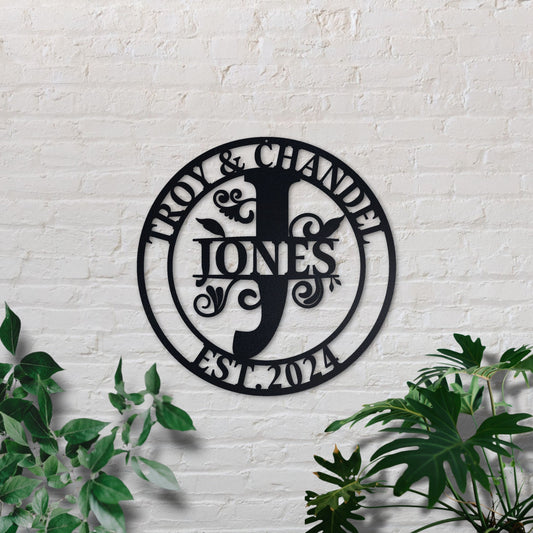 Family Name Metal Sign, Custom Gift for Couple, Personalized Wedding Gift, Metal Wall Art, Metal Initial Door Hanger, Established Sign