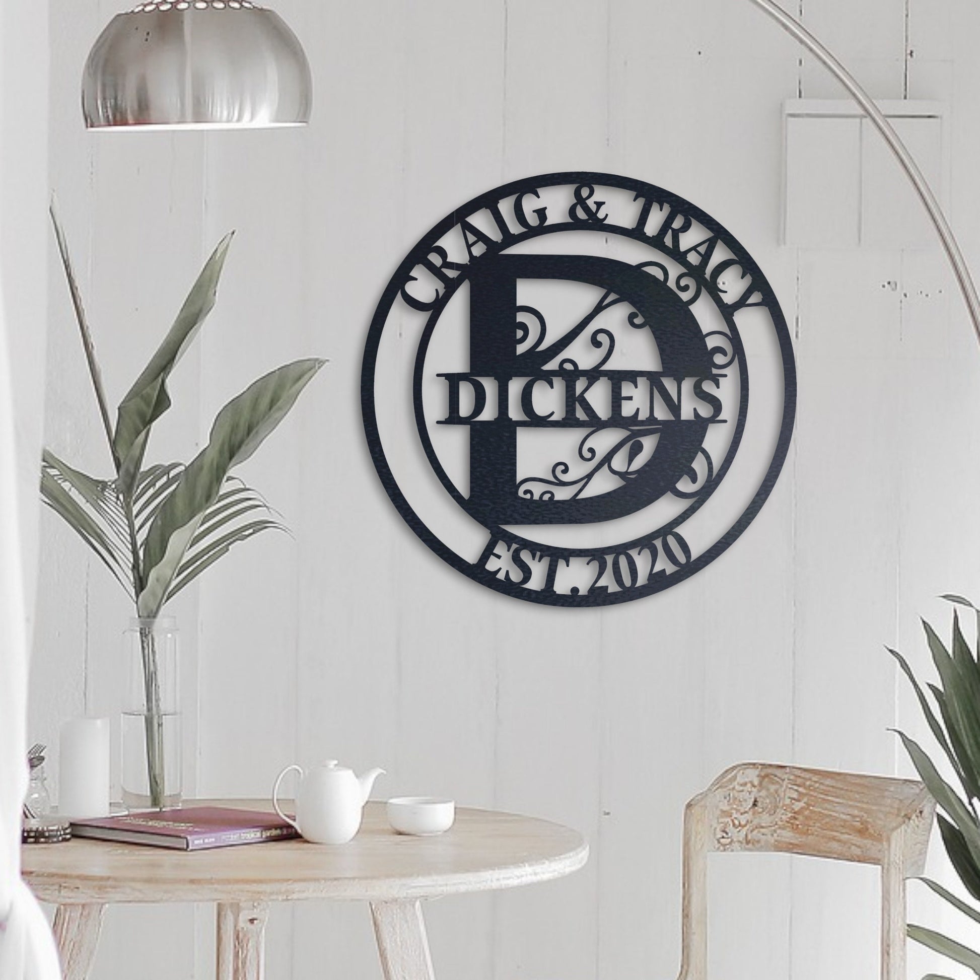 Personalized Metal Name Sign, Wedding Gift for Couple, Custom Family Name Sign, Metal Initial Door Hanger, Housewarming Gift