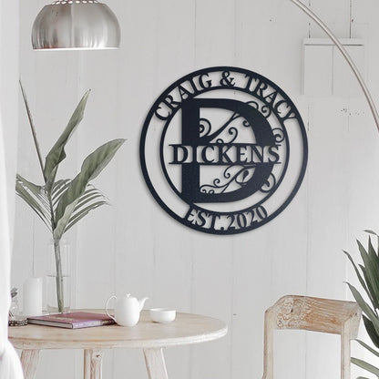 Personalized Metal Name Sign, Wedding Gift for Couple, Custom Family Name Sign, Metal Initial Door Hanger, Housewarming Gift