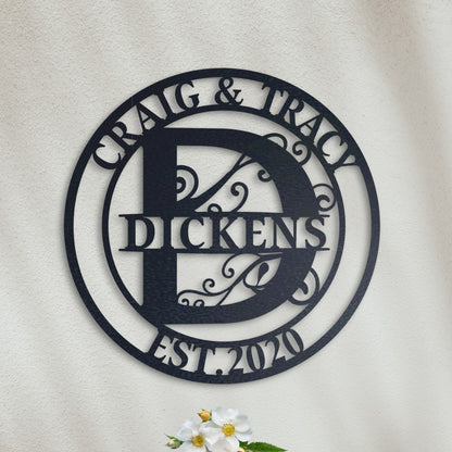 Personalized Metal Name Sign, Wedding Gift for Couple, Custom Family Name Sign, Metal Initial Door Hanger, Housewarming Gift