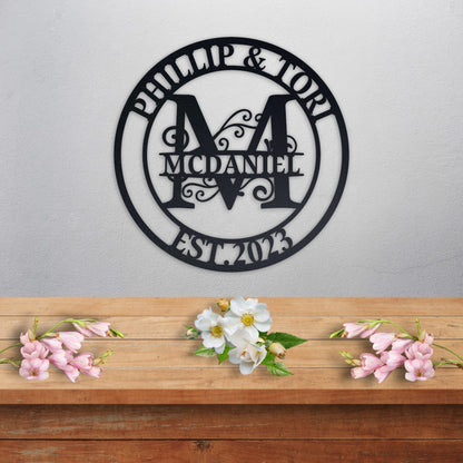 Personalized Metal Name Sign, Wedding Gift for Couple, Custom Family Name Sign, Metal Initial Door Hanger, Housewarming Gift
