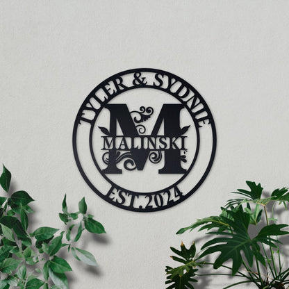 Custom Family Name Metal Sign, Gifts for Couple, Wedding Gift, Metal Wall Art, Metal Initial Door Hanger, Established Sign