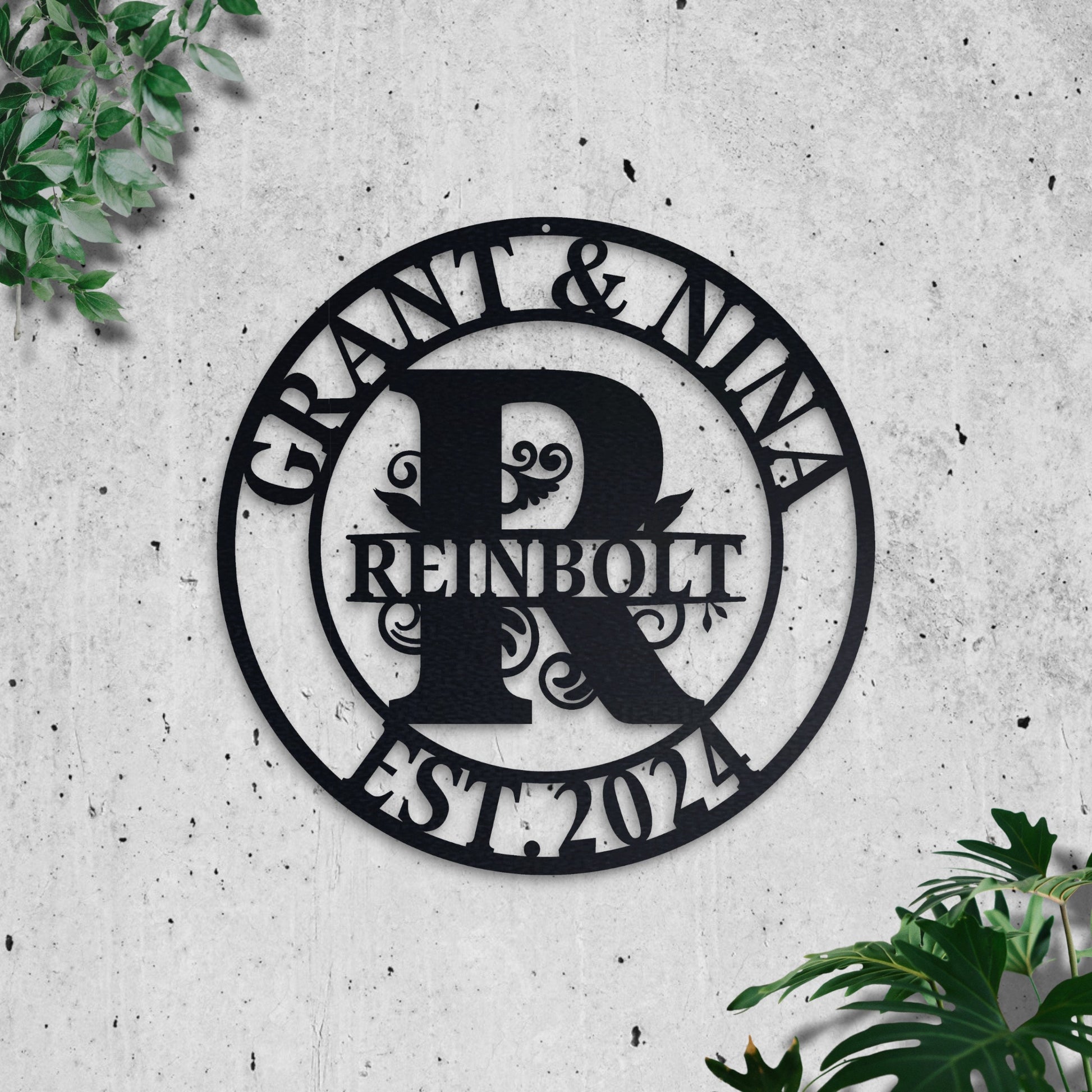 Custom Family Name Metal Sign, Gifts for Couple, Wedding Gift, Metal Wall Art, Metal Initial Door Hanger, Established Sign