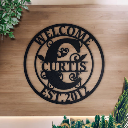 Family Name Metal Sign, Custom Gift for Couple, Personalized Wedding Gift, Metal Wall Art, Metal Initial Door Hanger, Established Sign