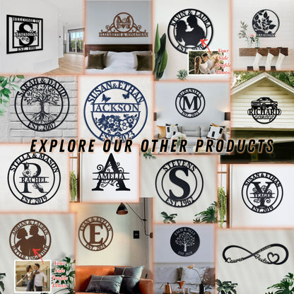 Custom Last Name Sign, Personalized Metal Wall Art, Custom Family Name Sign, Metal Initial Door Hanger, Wedding Gift, Established Leafy Sign