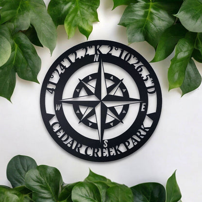 Custom Compass Metal Wall Art, Metal Wall Art with GPS Coordinates, Compass Metal Sign, Outdoor Metal Art, Compass Wall Decor