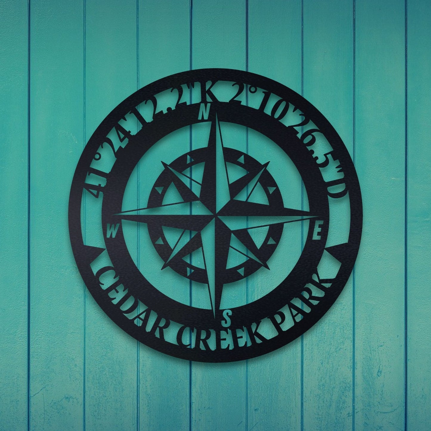 Custom Compass Metal Wall Art, Metal Wall Art with GPS Coordinates, Compass Metal Sign, Outdoor Metal Art, Compass Wall Decor