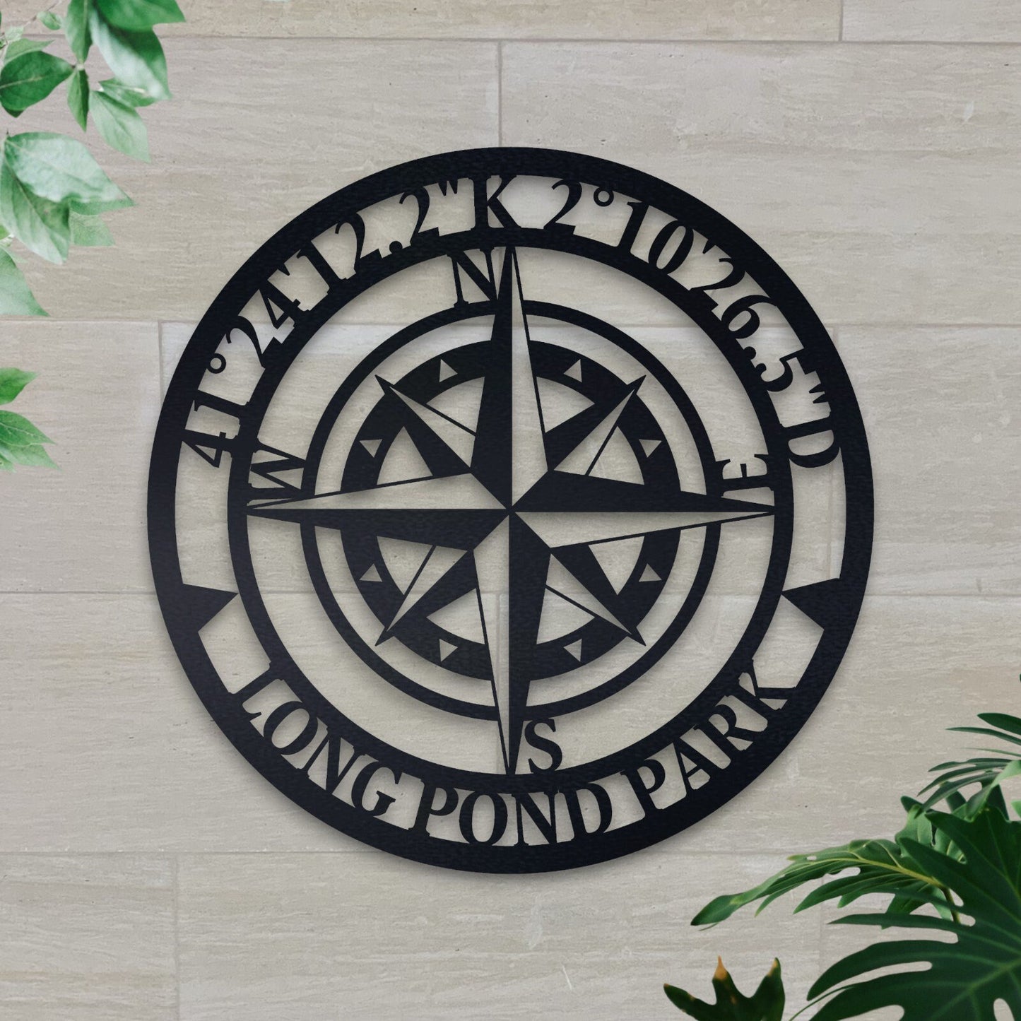 Personalized Compass Metal Wall Art, Metal Wall Art with GPS Coordinates, Custom Compass Metal Sign, Outdoor Metal Art