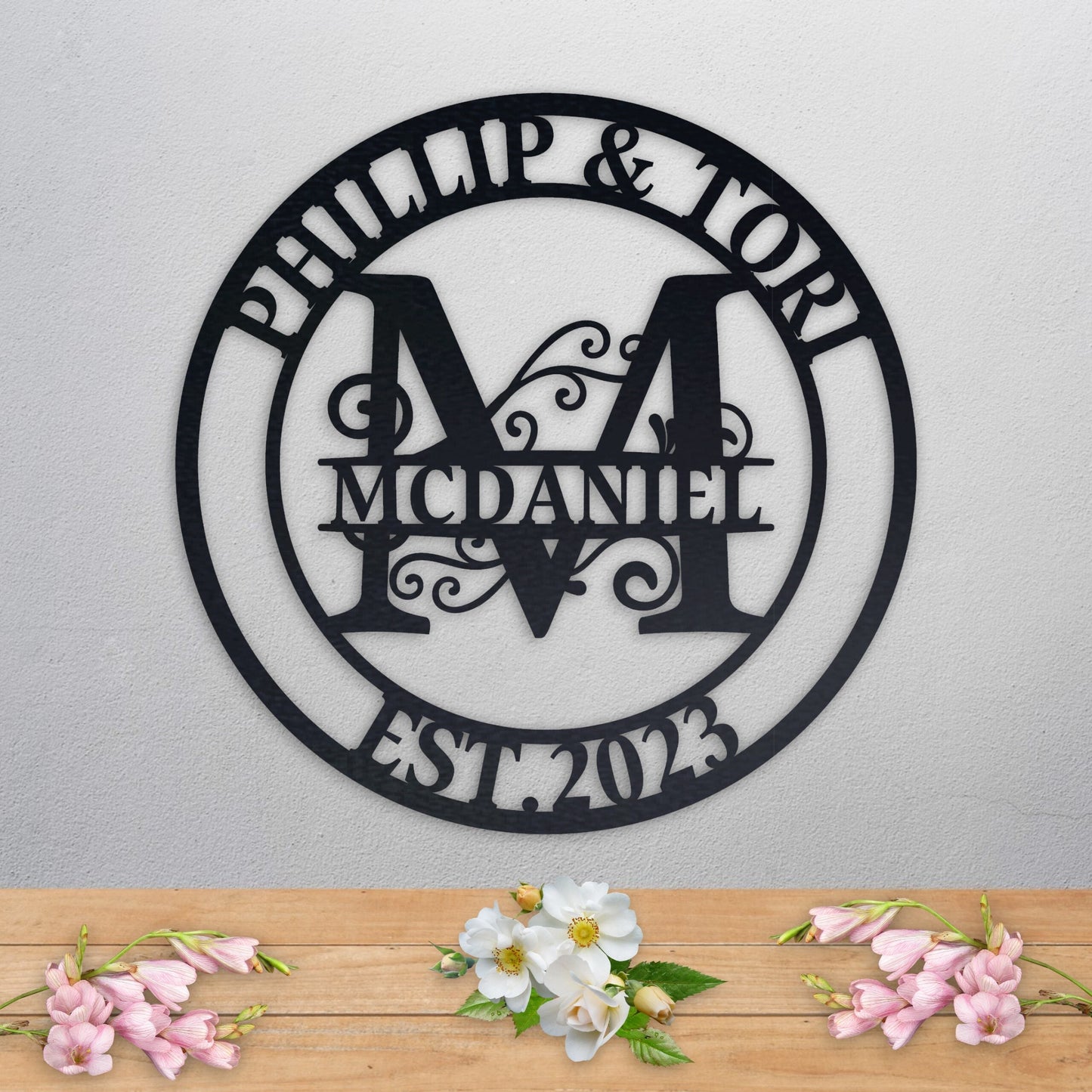 Personalized Metal Name Sign, Wedding Gift for Couple, Custom Family Name Sign, Metal Initial Door Hanger, Housewarming Gift