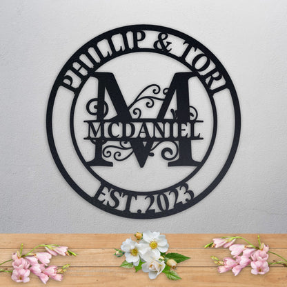 Personalized Metal Name Sign, Wedding Gift for Couple, Custom Family Name Sign, Metal Initial Door Hanger, Housewarming Gift