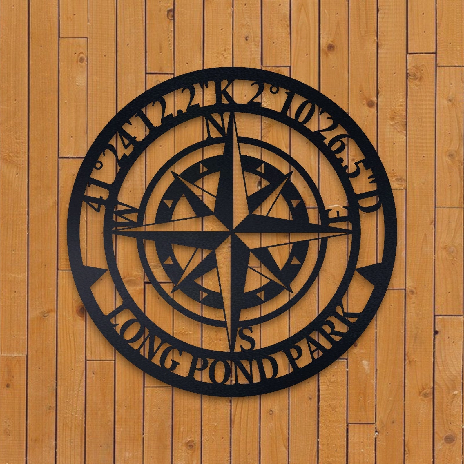Personalized Compass Metal Wall Art, Metal Wall Art with GPS Coordinates, Custom Compass Metal Sign, Outdoor Metal Art