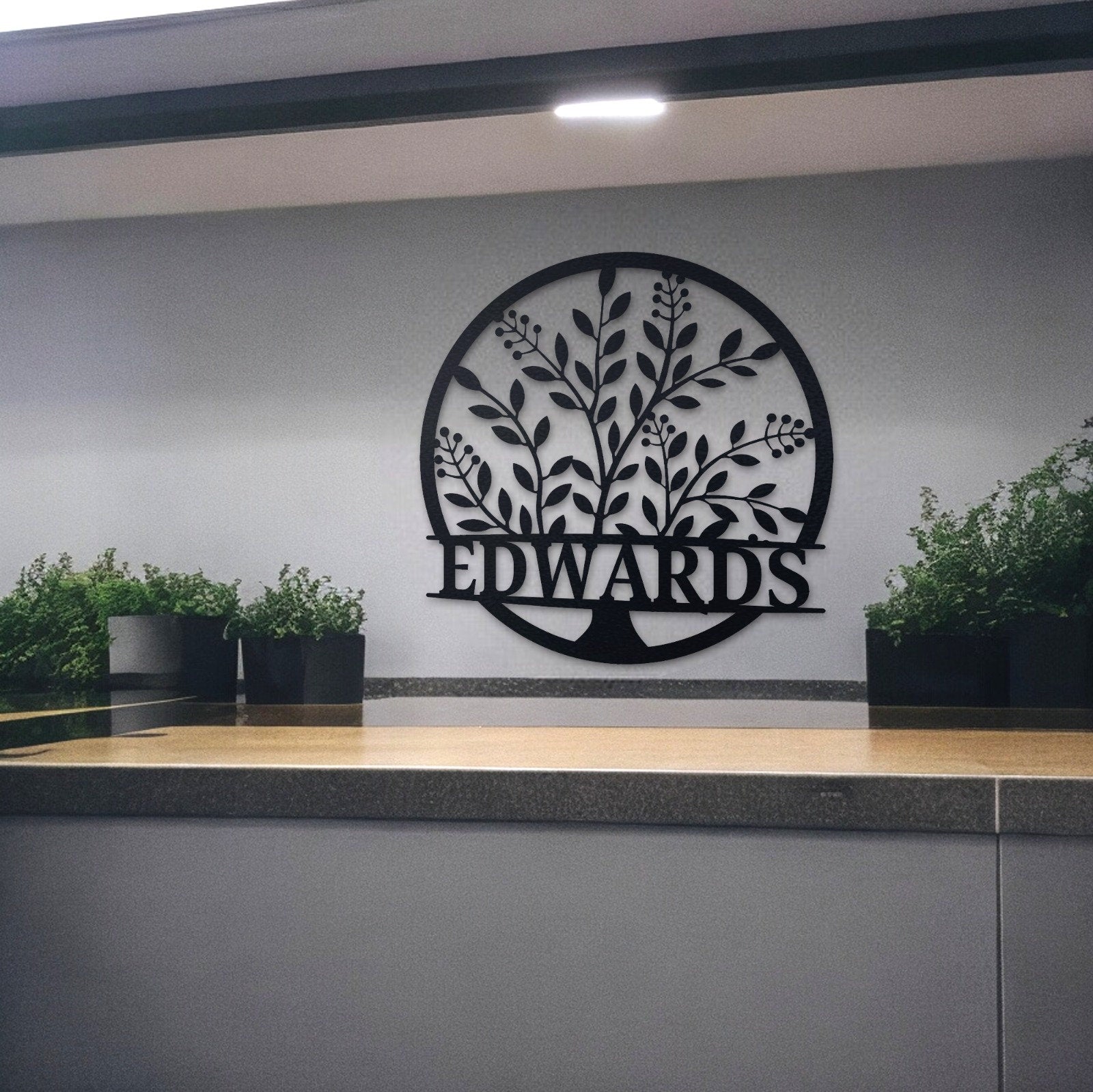 Custom Name Sign, Elegant Personalized Metal Wall Art, Metal Initial Door Hanger, Wedding Gift, Established Leafy Sign