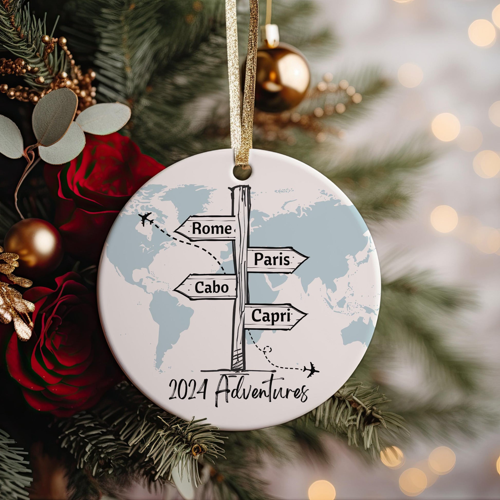 Personalized Travel Ornament, Travel Christmas Ornament, Vacation Ornament, Ornament Gift, Travel Gift, Tree Ornament, Travel Ornament