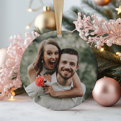 Couples Photo Christmas Ornament, Personalized Picture Keepsake Gift, Ceramic Ornament, Add Names and Year