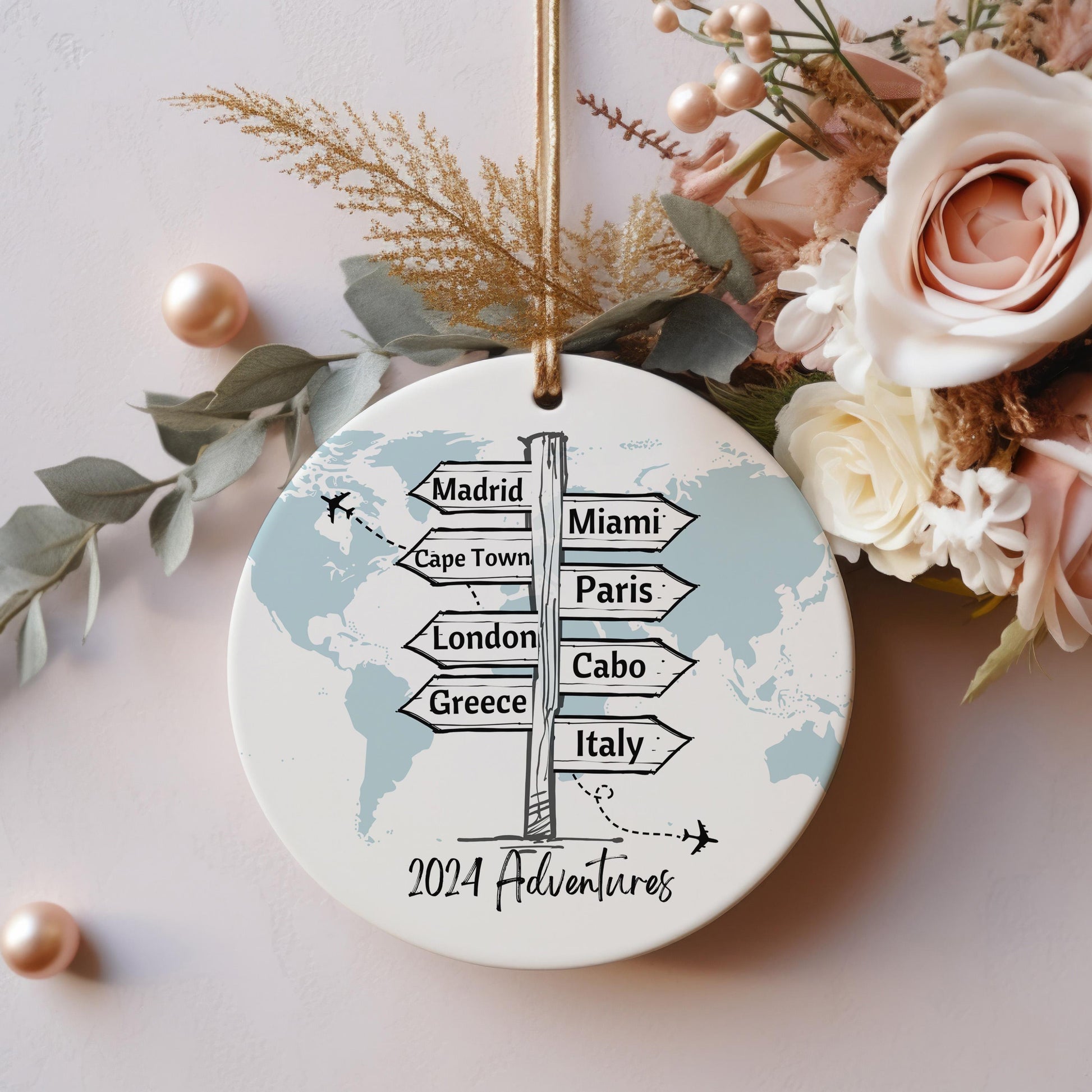 Personalized Travel Ornament, Travel Christmas Ornament, Vacation Ornament, Ornament Gift, Travel Gift, Tree Ornament, Travel Ornament