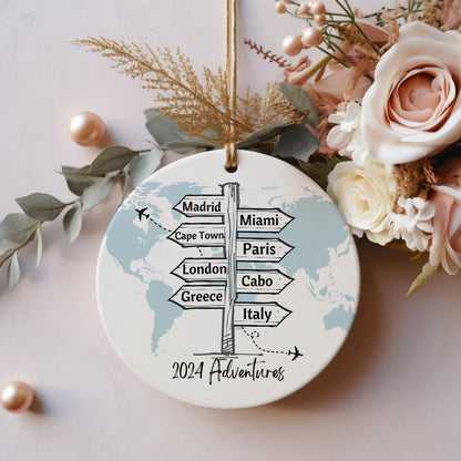 Personalized Travel Ornament, Travel Christmas Ornament, Vacation Ornament, Ornament Gift, Travel Gift, Tree Ornament, Travel Ornament